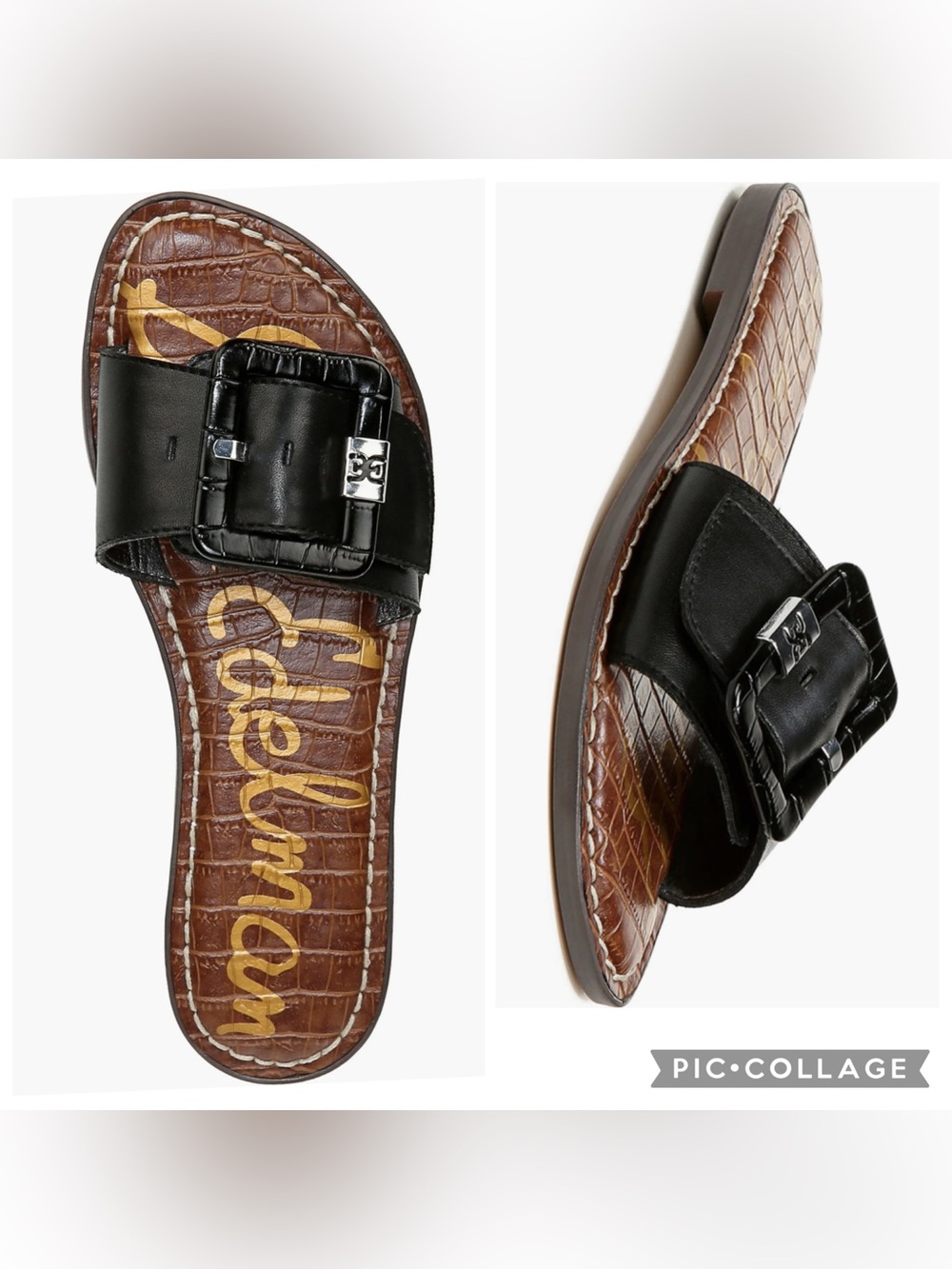 Sam Edelman Granada Leather Buckle Slide Sandals with Brown Croc Footbed size 10